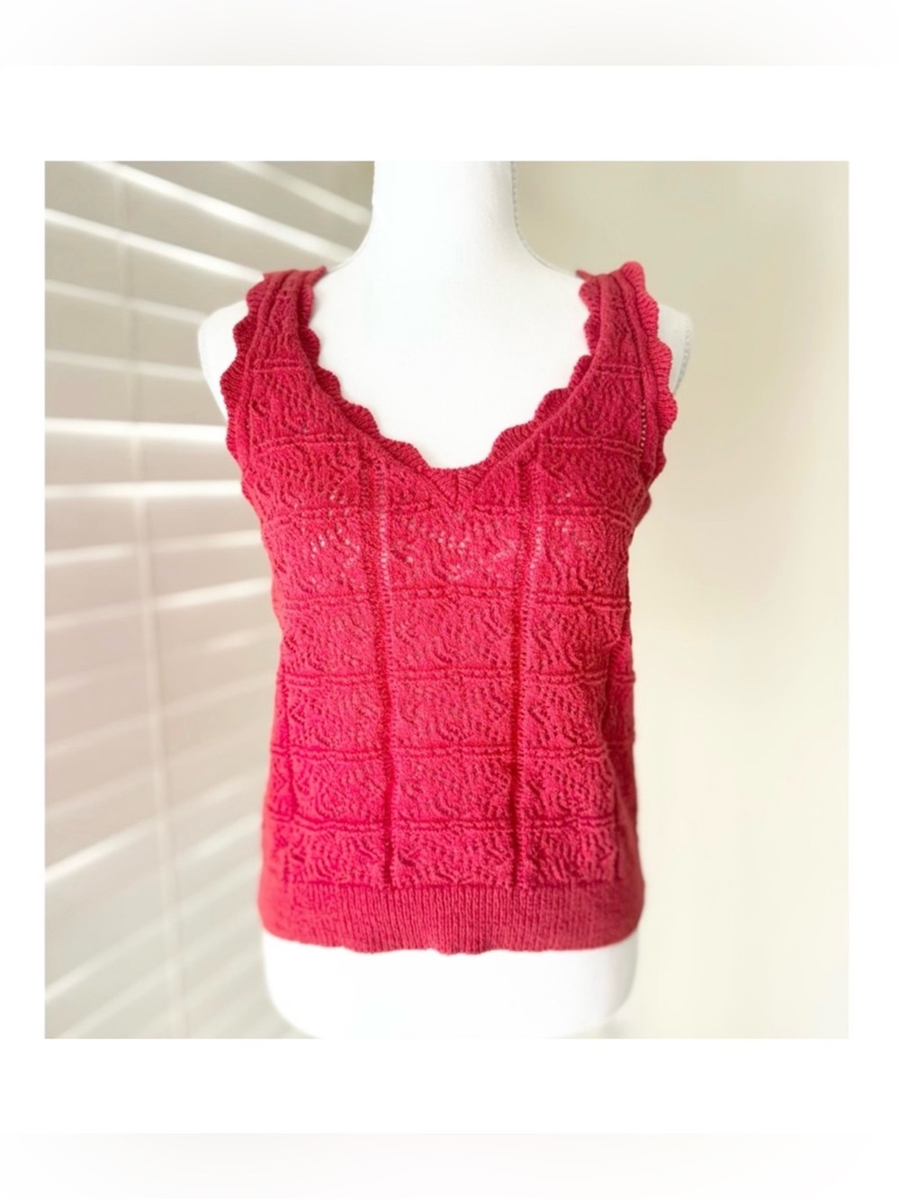 Mango Pink Scalloped Knit Tank Top